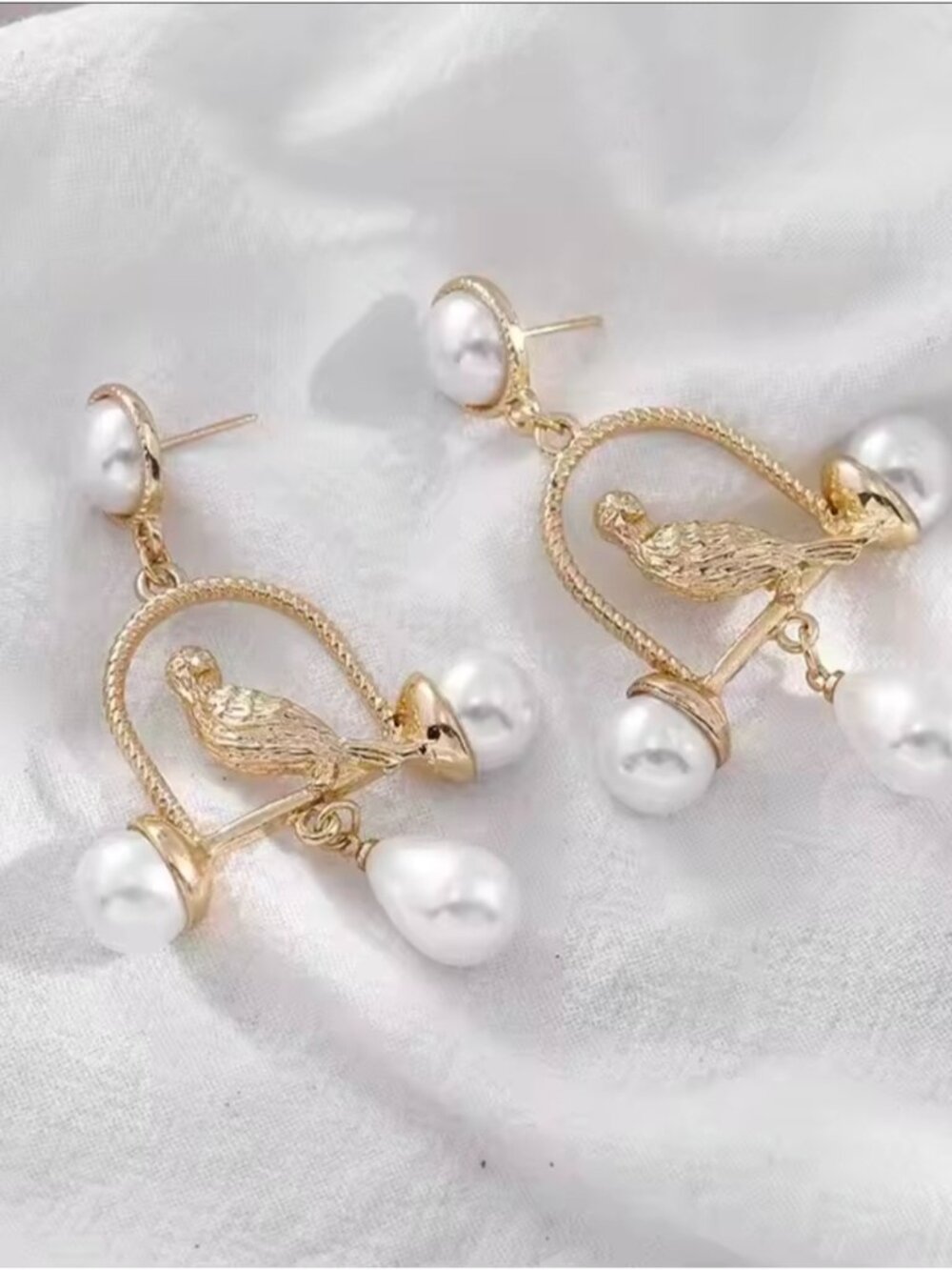 Gold tone Bird & Pearl Drop Earrings - Women Jewelry
